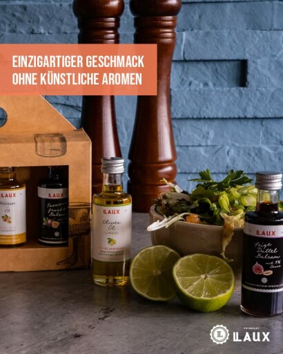 Laux Essig Öl Geschenkset in ansprechender Verpackung