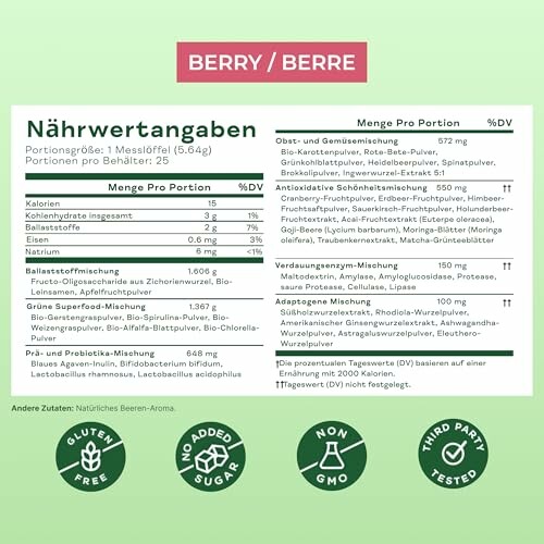 Nährwertangaben und Inhaltsstoffe von Berry Pulver.