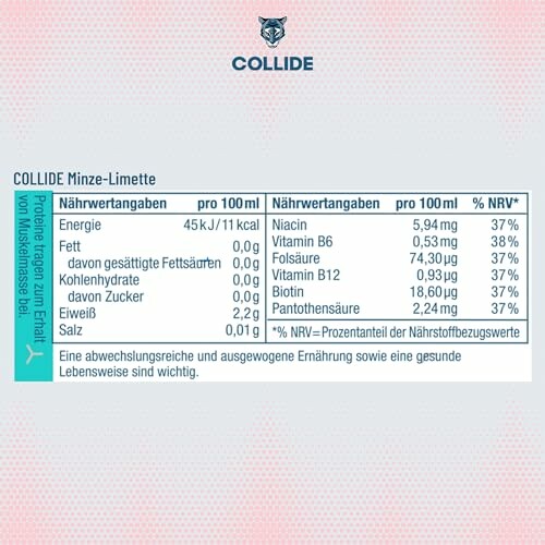 Nährwertangaben für Collide Minze-Limette Getränk