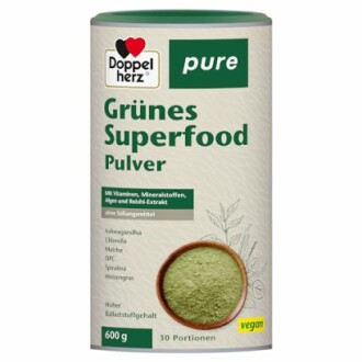 Grünes Superfood Pulver von Doppelherz mit Vitaminen und Mineralstoffen.