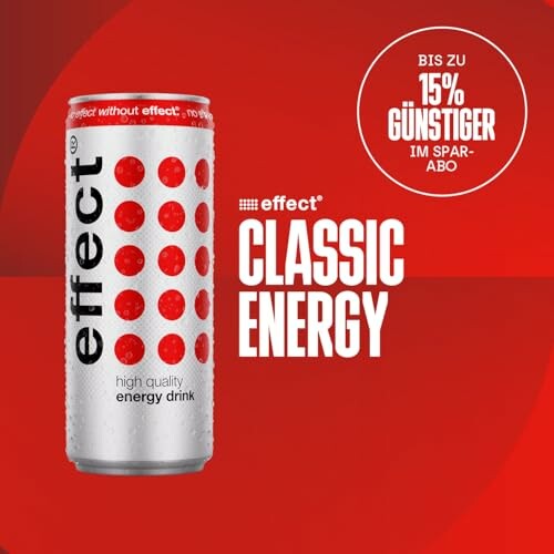Effect Energy Getränk auf rotem Hintergrund mit Spar-Abo Angebot