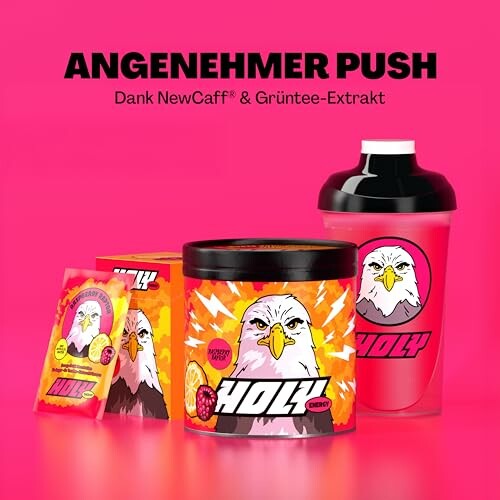 Produktwerbung für ein Energiegetränk mit Adler-Design