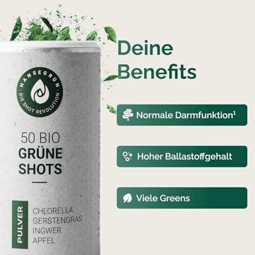 Verpackung von grünen Shots mit Gesundheitsvorteilen