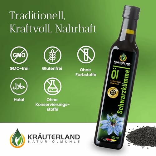 Schwarzkümmelölflasche mit Gesundheitsmerkmalen