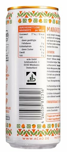 Rückseite einer Getränkedose mit Nährwertangaben und Zutaten auf Deutsch.