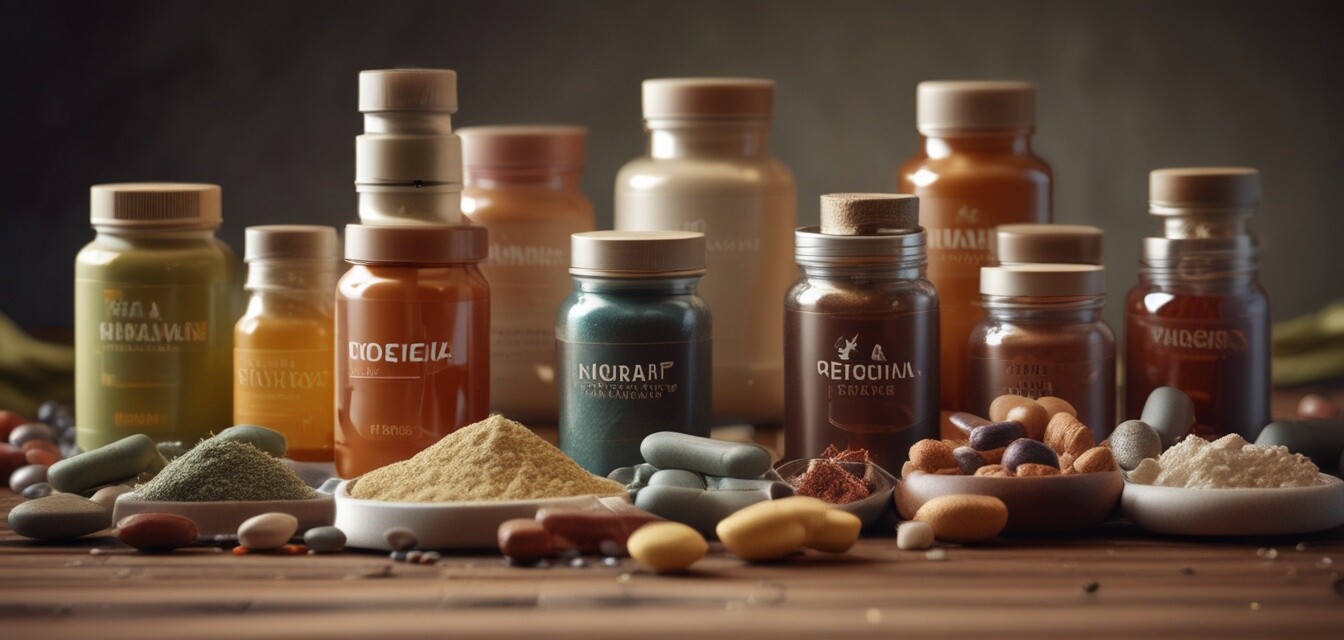 Vielfalt natürlicher Nahrungsergänzungsmittel auf einer Holzoberfläche