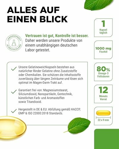 Informationen über Omega-3 Nahrungsergänzungsmittel mit Gelatine.