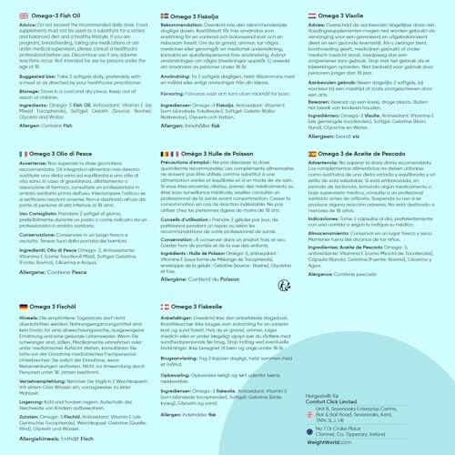 Omega-3-Fischöl Etikett in verschiedenen Sprachen
