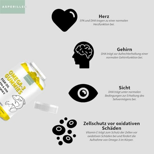 Omega-3-Gummis Vorteile für Herz, Gehirn, Sicht und Zellschutz.