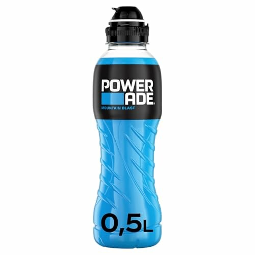 Blaue Powerade-Flasche mit 0,5 Liter Inhalt.