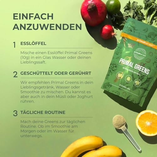 Schritte zur Verwendung von Primal Greens Pulver.