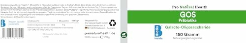 Etikett von Pro Natural Health GOS Prebiotika mit Produktinformationen