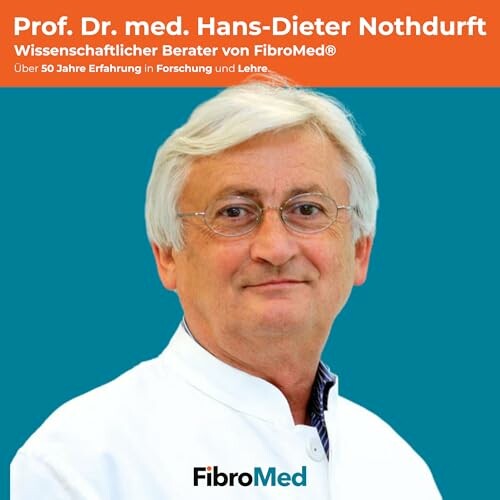 Mann in weißem Kittel vor blauem Hintergrund