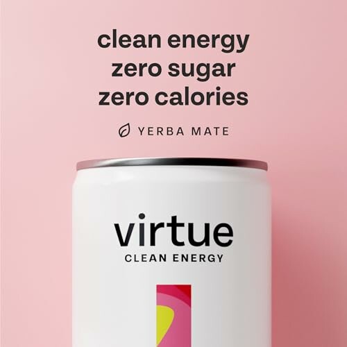 Dose von Virtue Clean Energy Getränk auf rosa Hintergrund
