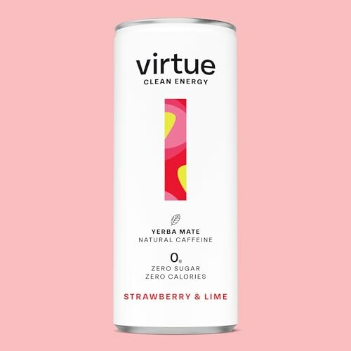 Virtue Energy Drink, Erdbeere & Limette, auf rosa Hintergrund