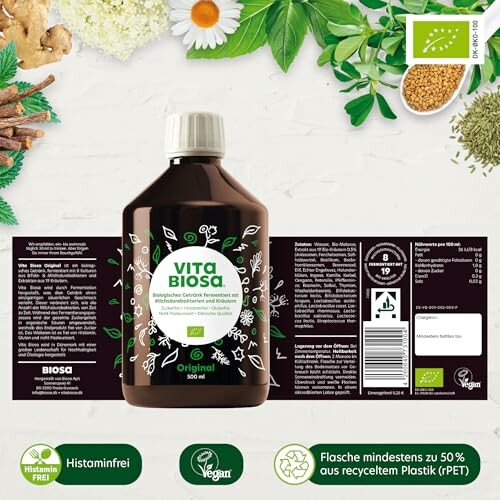 Vita Biosa Flasche mit Etikett und Bio-Siegel