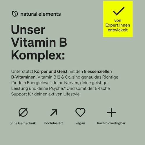 Werbung für Vitamin B Komplex mit Vorteilen.