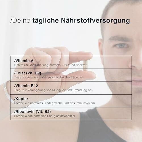 Mann mit Informationen über Vitamine und deren Vorteile.
